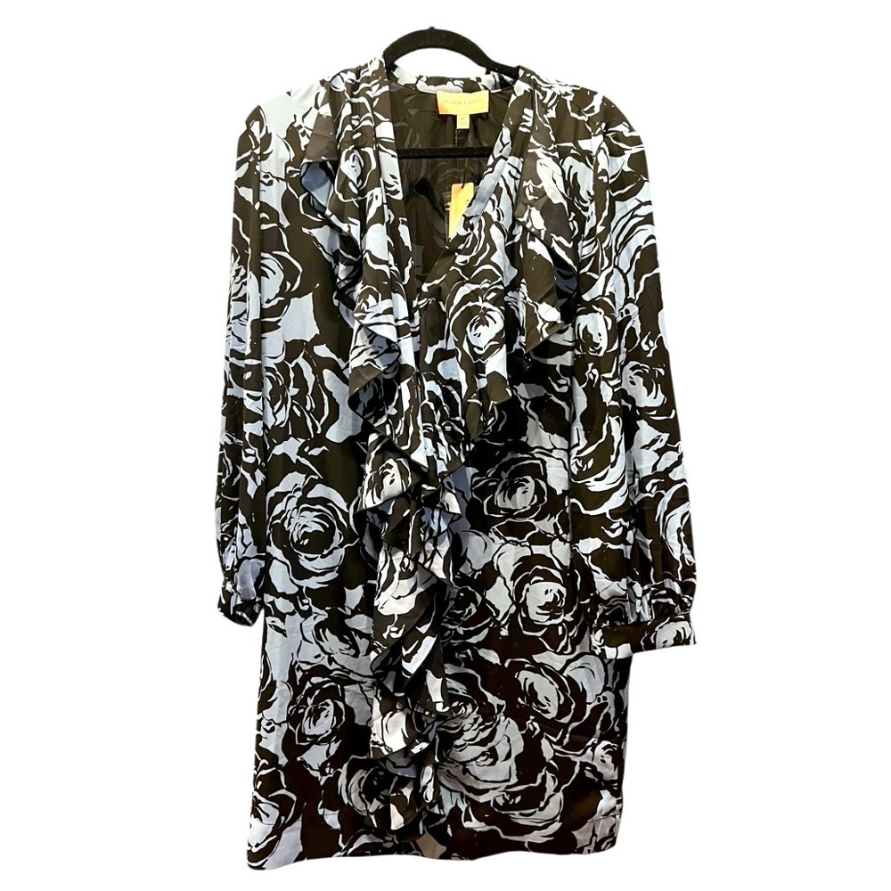 Black Label By Chico's Blue & navy V-Neck with Ruffles in front dress size M